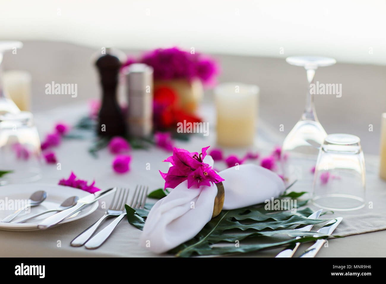 Schön serviert Tabelle für romantische Veranstaltung Feier oder Hochzeit Stockfoto