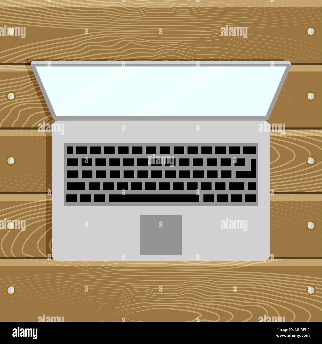 Ansicht von oben Laptop auf Holz Tisch. Notebook für die Arbeit im Büro. Vector Illustration Stock Vektor