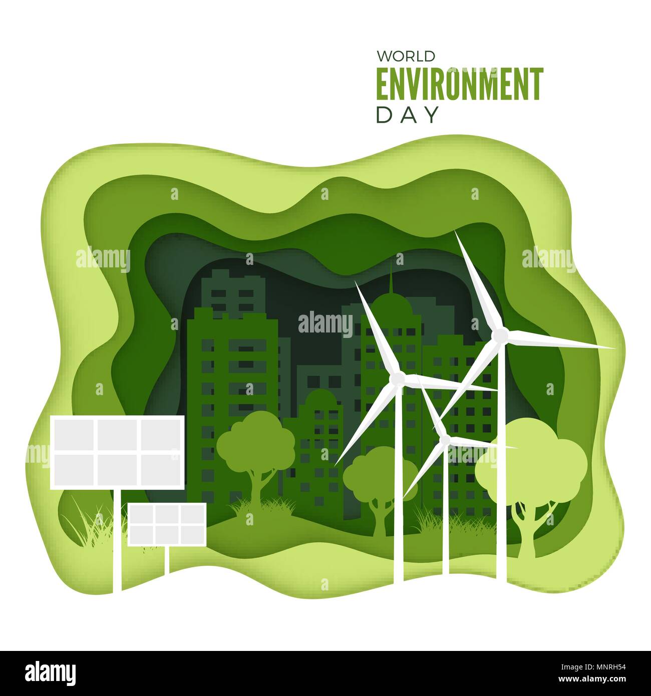 Tag der Umwelt. Abstract Green City Konzept. Ökologie Konzept Banner mit Papier schneiden grüne Textur. Grüne Energie Konzept. Vector Illustration iso Stock Vektor