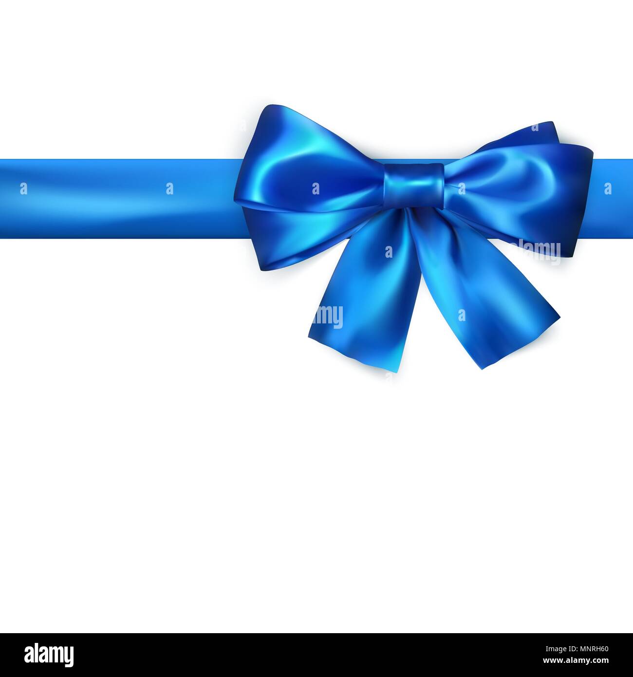 Dekorativer Schleife mit horizontalen Blue Ribbon. Blauer Schleife für Seite Dekor auf weißem Hintergrund. Vector Illustration Stock Vektor