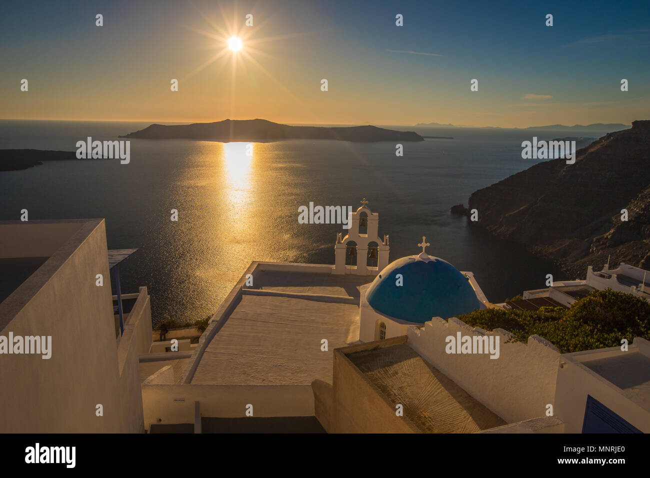 Sonnenuntergang auf Santorini Stockfoto