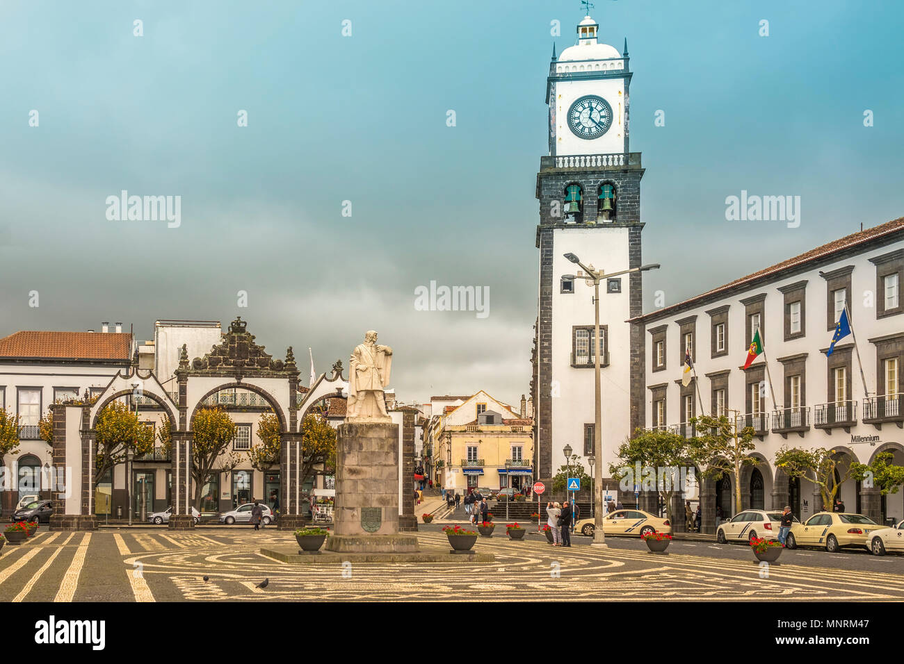 Der Hauptplatz, Ponta Delgada. Insel Sao Miguel, Azoren, Portugal Stockfoto