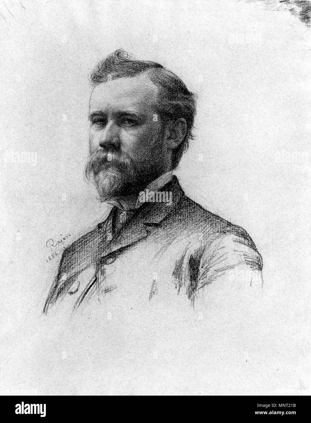 Paul Adolphe Rajon (Französisch, 1842-1888; 1842/43-1888). "Portrait von Henry Walters', 1886. Schwarze Kreide auf grau, mäßig dick, mäßig strukturiertem, Patrone Stil Bütten. Walters Art Museum (37.2545): Geschenk von Warren Delano, 1977. 37.2545 964 Paul Adolphe Rajon - Porträt von Henry Walters - Walters 372545 Stockfoto