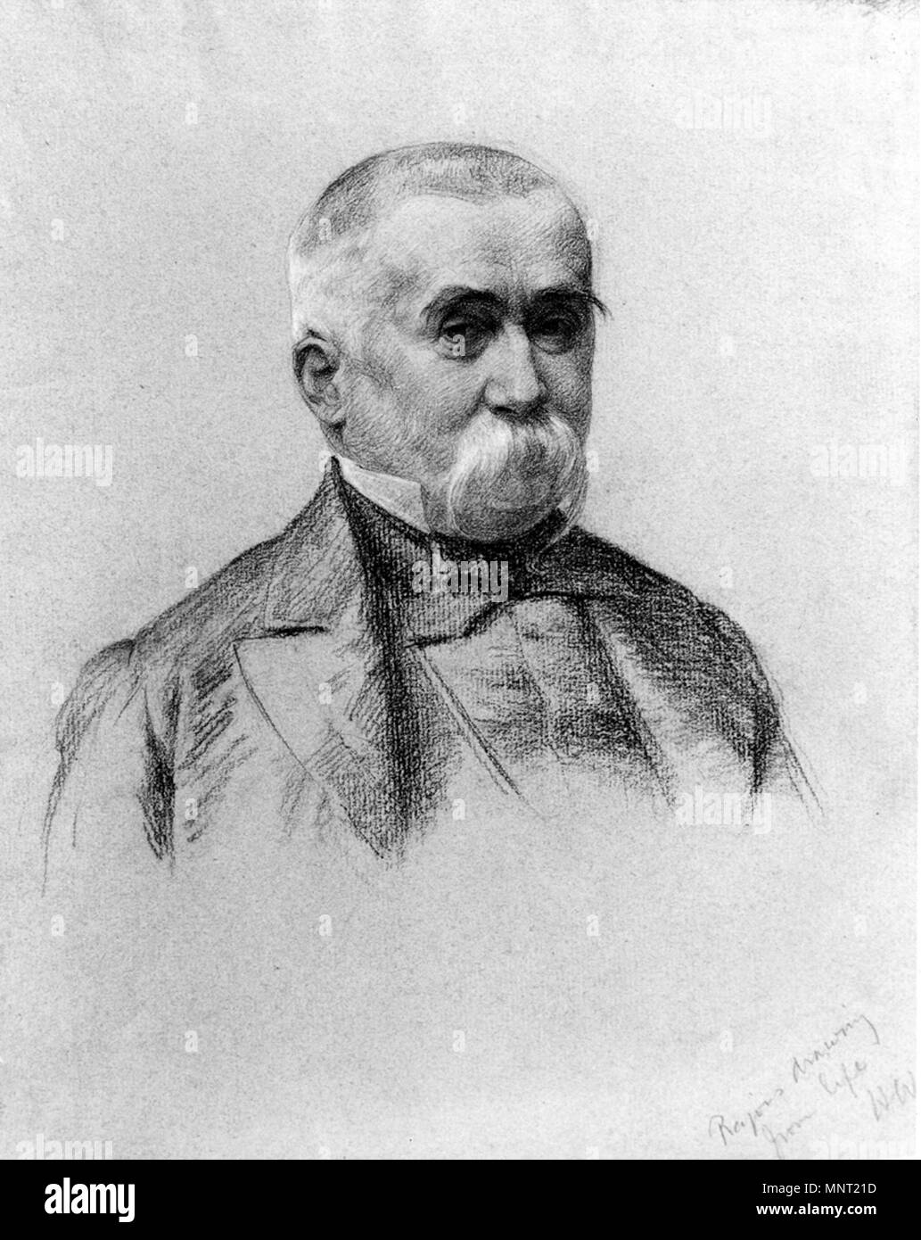 Paul Adolphe Rajon (Französisch, 1842-1888; 1842/43-1888). "Porträt von William T. Walters, "Ca. 1886. Schwarze Kreide, weiß gehöht auf grau, mäßig dick, mäßig strukturiertem, Patrone Stil Bütten. Walters Art Museum (37.2544): Geschenk von Warren Delano, 1977. 37.2544 964 Paul Adolphe Rajon - Porträt von William T Walters - Walters 372544 Stockfoto