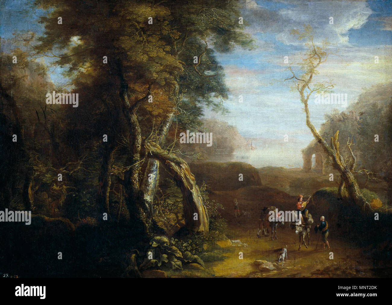 Englisch: Italienische Landschaft Español: Paisaje de Italia zwischen 1655 und 1711. 953 Paisaje de Italia Stockfoto