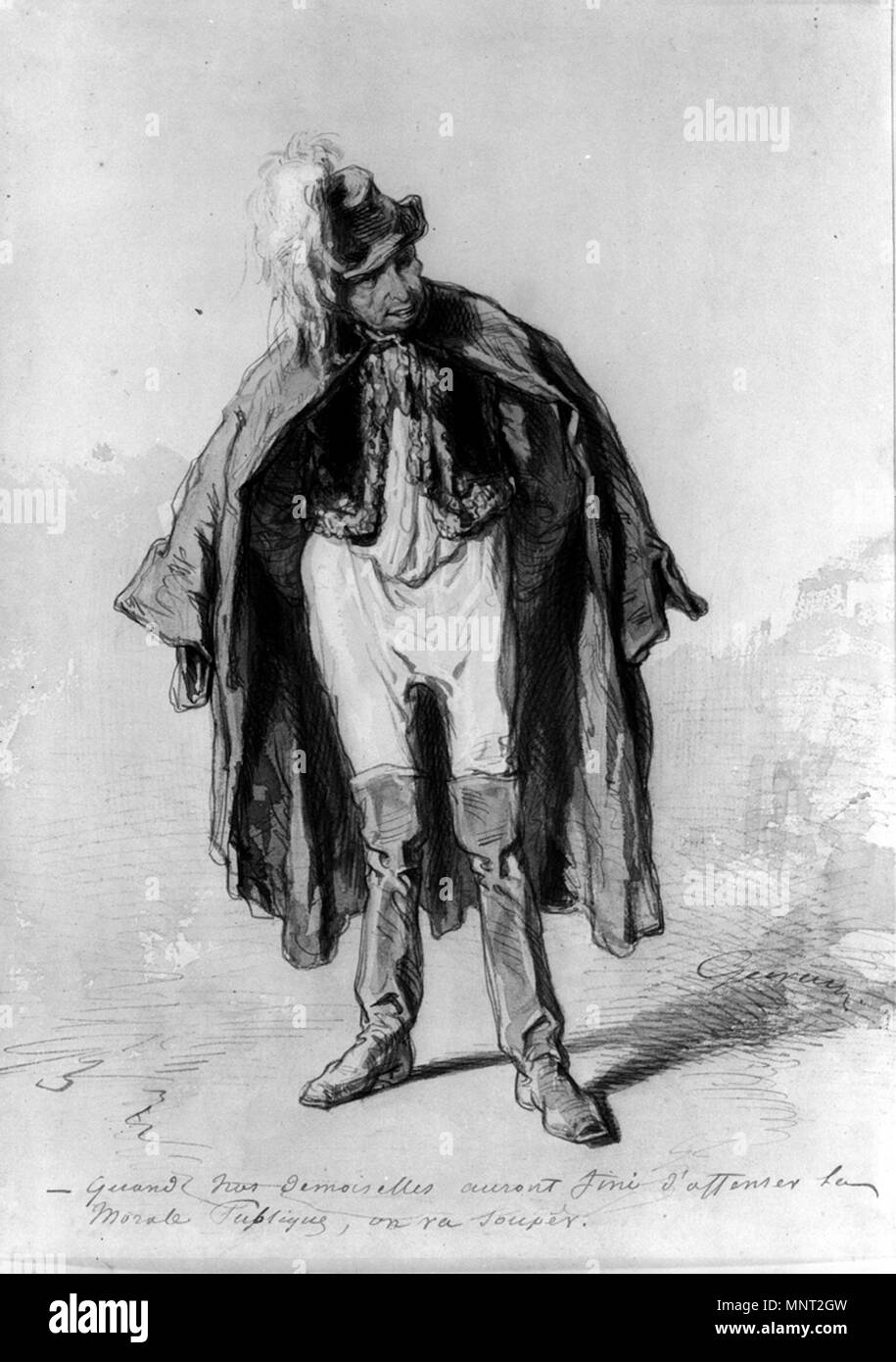 Paul Gavarni (Französisch, 1804-1866). "In Tracht", 1859-1860. Aquarell und rote Tinte mit Graphit underdrawing und Weiß gehöht auf Sahne, mäßig dick, leicht strukturierte webte Papier. Walters Art Museum (37.1496): von William T. Walters, 1884 erworben. 37.1496 966 Paul Gavarni - Mann im Kostüm - Walters 371496 Stockfoto Paul Gavarni (Französisch, 1804-1866). "In Tracht", 1859-1860. Aquarell und rote Tinte mit Graphit underdrawing und Weiß gehöht auf Sahne, mäßig dick, leicht strukturierte webte Papier. Walters Art Museum (37.1496): von William T. Walters, 1884 erworben. 37.1496 966 Paul Gavarni - Mann im Kostüm - Walters 371496 Stockfoto