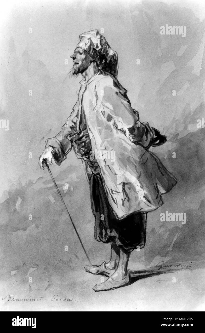 Paul Gavarni (Französisch, 1804-1866). Bin ein in türkischer Kleidung, 'Ca. 1860. Aquarell mit Graphit underdrawing und Weiß gehöht auf beige, dick, leicht strukturierte webte Papier. Walters Art Museum (37.1495): von William T. Walters, 1862 erworben. 37.1495 966 Paul Gavarni - Mann in türkischer Kleidung - Walters 371495 Stockfoto Paul Gavarni (Französisch, 1804-1866). Bin ein in türkischer Kleidung, 'Ca. 1860. Aquarell mit Graphit underdrawing und Weiß gehöht auf beige, dick, leicht strukturierte webte Papier. Walters Art Museum (37.1495): von William T. Walters, 1862 erworben. 37.1495 966 Paul Gavarni - Mann in türkischer Kleidung - Walters 371495 Stockfoto