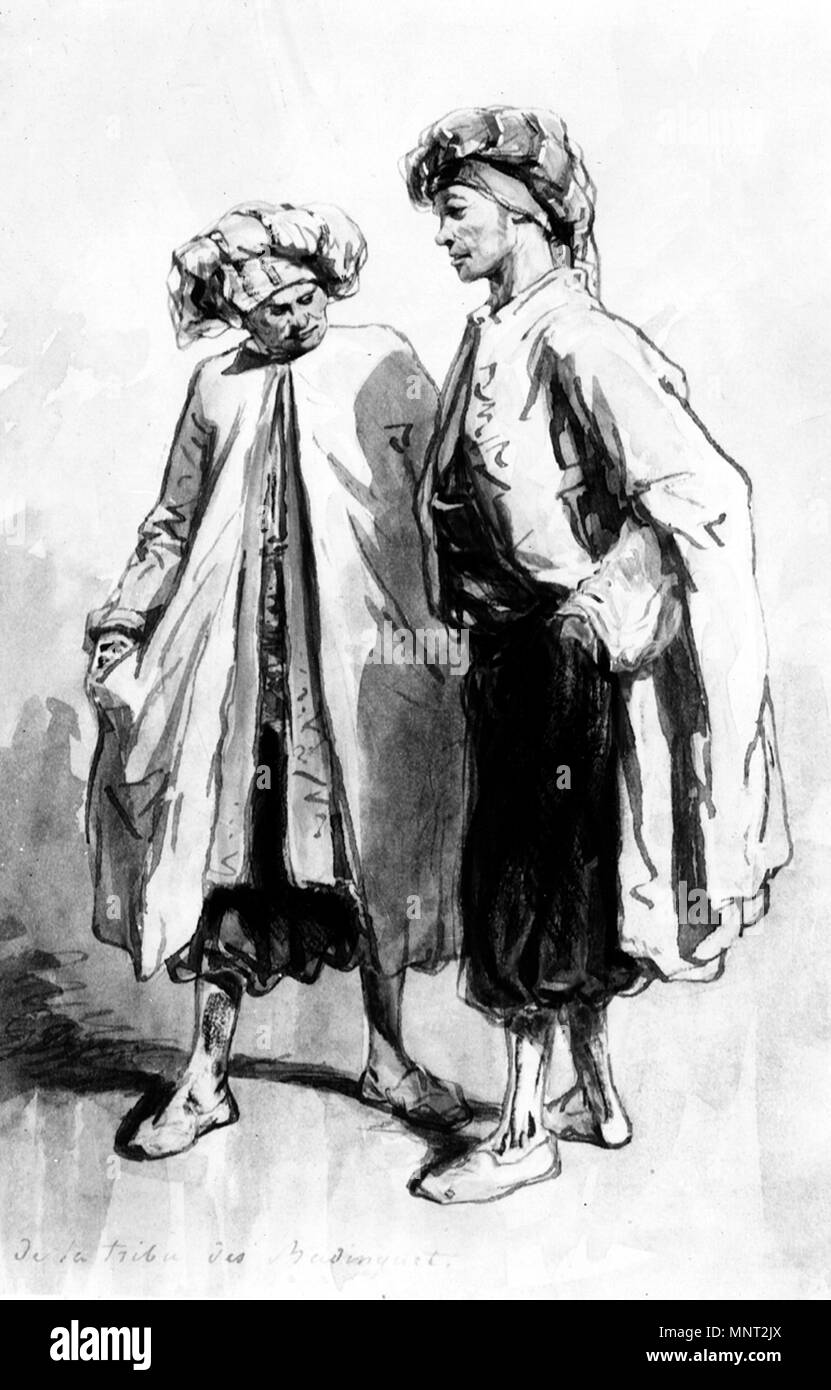 Paul Gavarni (Französisch, 1804-1866). "Zwei Männer in Kostüm," 1861-1862. Aquarell und farbige Tinten mit Graphit heighting underdrawing und Weiß auf Creme, mäßig dick, mäßig strukturierten webte Papier. Walters Art Museum (37.1500): Von Henry Walters, 1898 erworben. 37.1500 966 Paul Gavarni - zwei Männer in Kostüm Kostüm - Walters 371500 Stockfoto