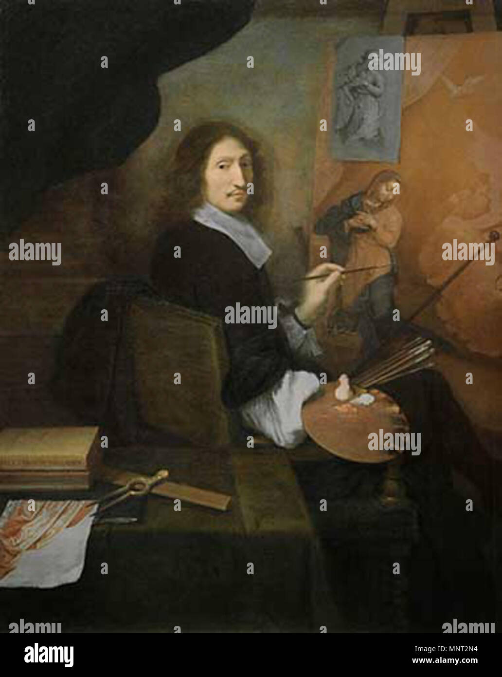 . Englisch: Portrait von Nicolas Mignard, malen eine Verkündigung. 1672. 966 Paul Mignard - Porträt von Nicolas Mignard, Malerei einer Verkündigung Stockfoto