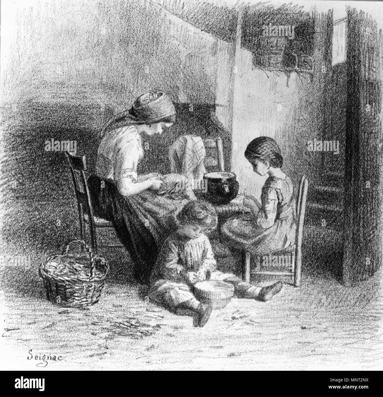 Paul Seignac (Französisch, 1826-1904). "Grab Bag", 1861-1865?. Graphit auf leicht strukturierte, mäßig dick, grün-beige webte Papier. Walters Art Museum (37.1614): Erworben durch William T. Walters. 37.1614 966 Paul Seignac-Grab Bag - Walters 371614 Stockfoto