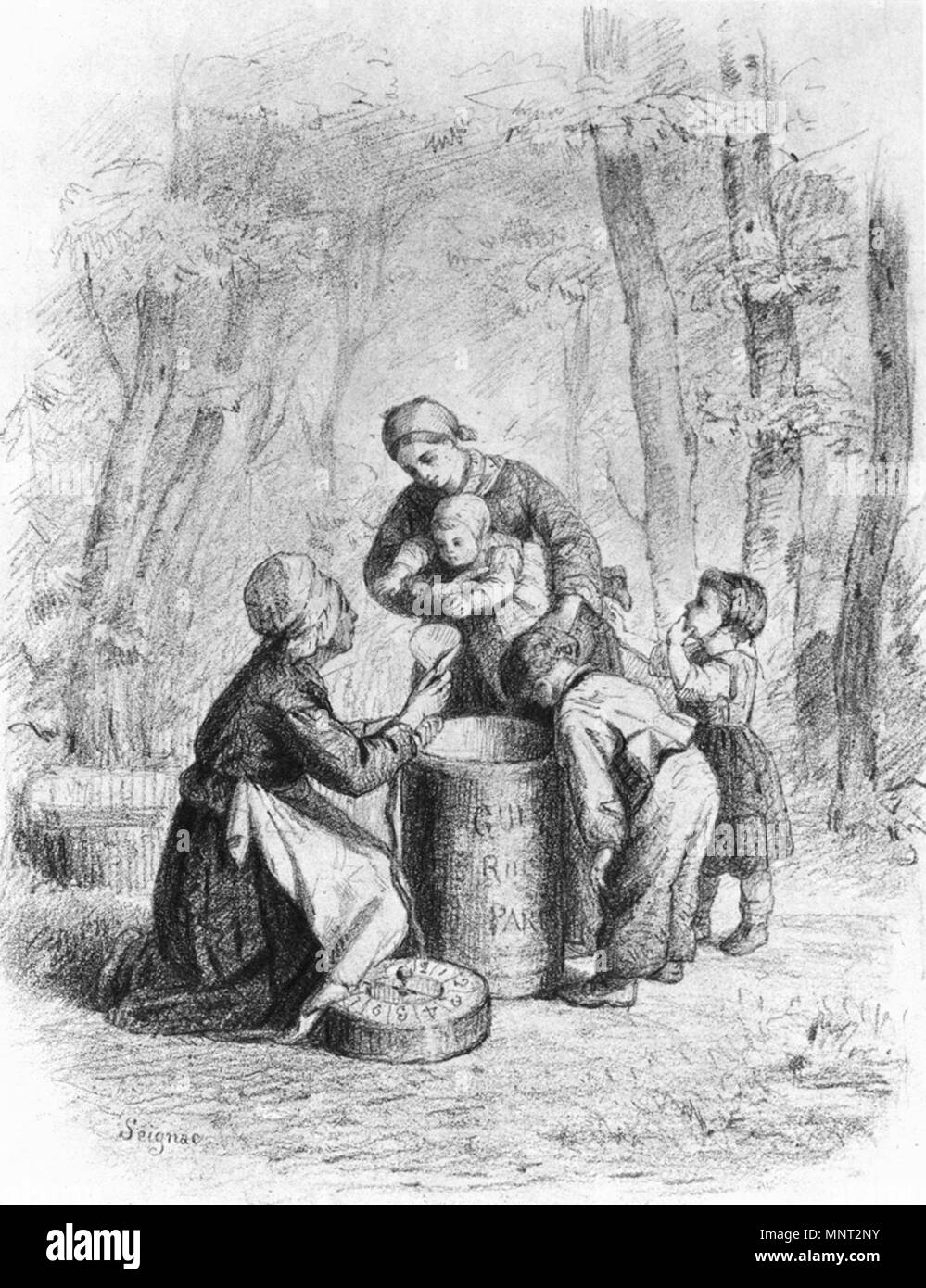 Paul Seignac (Französisch, 1826-1904). Mutter und Kinder Erbsen", 1861-1865?. Graphit auf leicht strukturierte, mäßig dick, Creme webte Papier. Walters Art Museum (37.1617): Erworben durch William T. Walters. 37.1617 966 Paul Seignac - Mutter und Kinder Erbsen - Walters 371617 Stockfoto