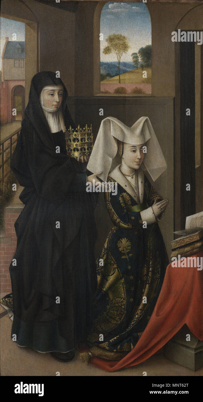 Isabella von Portugal mit der Heiligen Elisabeth. Englisch: Isabel von Portugal mit der Heiligen Elisabeth. zwischen 1457 und 1460. 979 Petrus Christus, Isabel von Portugal mit St Elizabeth Stockfoto