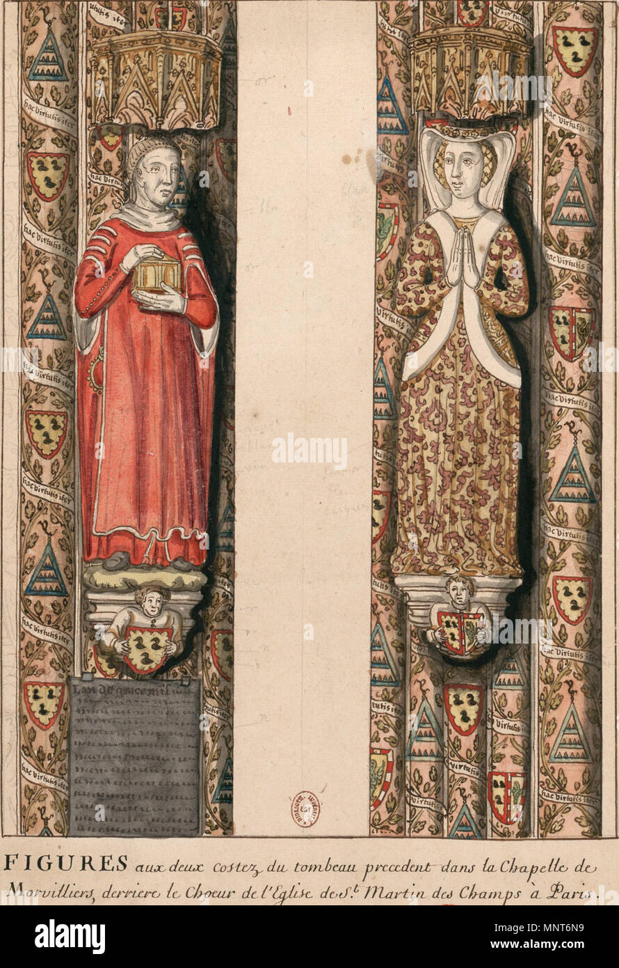 . Français: Philippe de Morvilliers et Jeanne de Drac dans le Choeur de l'Église de St-Martin des Champs. Datum unbekannt. Unbekannt 982 Philippe de Morvilliers et Jeanne de Drac Stockfoto