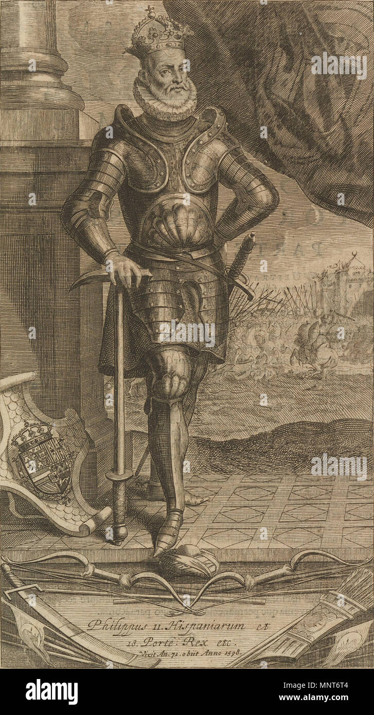 . Englisch: Philipp II. von Spanien & ich von Portugal. 18. Jahrhundert (?). Unbekannt 983 Philippus 11. Hispaniarum et 18 Porte. Rex etc. Stockfoto