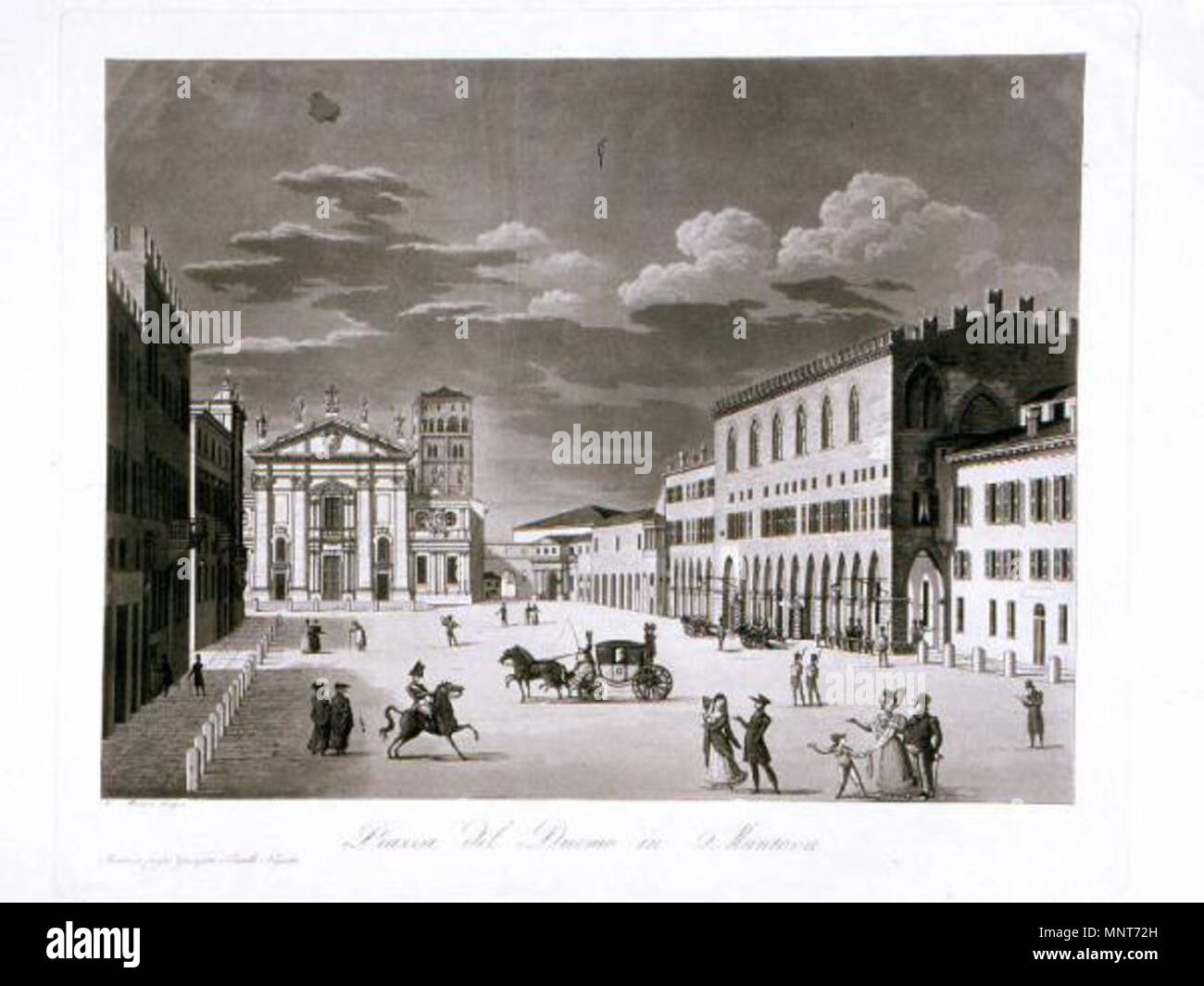 . Italiano: VEDUTA DI PIAZZA SORDELLO EIN MANTOVA. 1830. Montini Filippo Luigi 984 Piazza del Duomo in Mantova Stockfoto