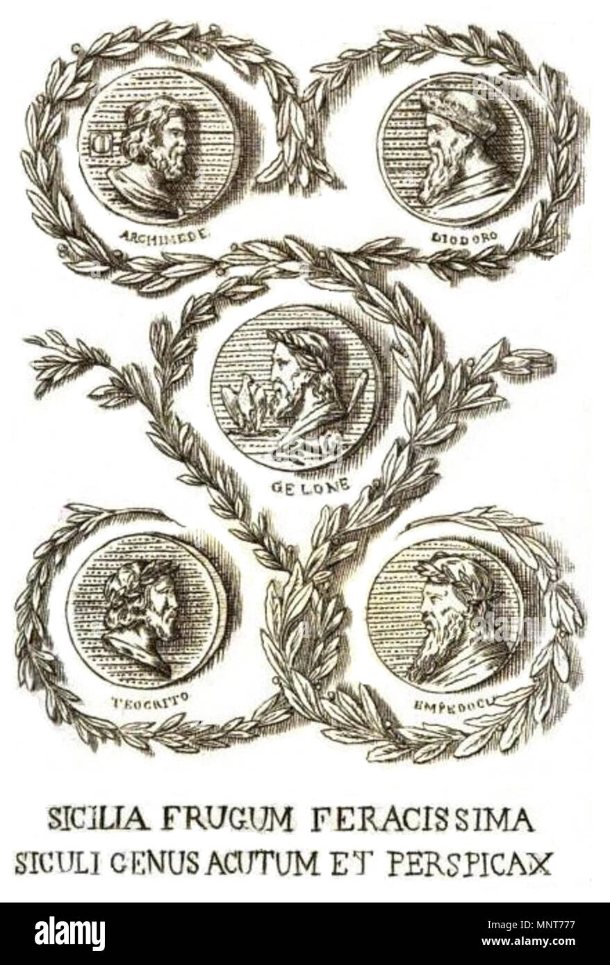 . Englisch: eine bildliche Geschichte der Diodoro Siculo, Hirone und andere. Sehr wichtigen historischen Persönlichkeiten in die Geschichte des alten Aitna. Dieses Bild war eine Optik Herstellung, gedruckt von Abbate, in Sizilien ,1827. 1827. Giuseppe E. Ortolani (Mann, 1827) hochladen Alpha 30 984 bildliche Geschichte in Bleistift, der diodoro und Hirone Stockfoto