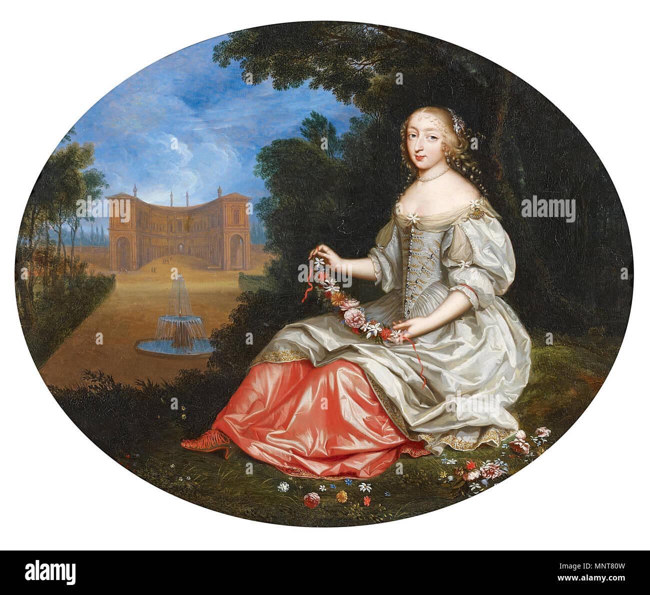 . Dame in Parklandschaft. Öl auf Holz. 42 x 52 cm. Im Oval. 17. Jahrhundert. Kreis der Pierre Mignard (1612-1695) Alternative Namen Mignard Le Romain Beschreibung Französische Maler, Miniaturist und wandmaler Bruder Nicolas Mignard Datum der Geburt / Tod 17. November 1612 vom 30. Mai 1695 Ort der Geburt / Todes Troyes Paris Arbeitsort Fontainebleau, Troyes (....-1636), Italien (1636-1656), Rom, Avignon (1657), Paris (1657-1695) Kontrolle: Q 360010 VIAF: 44438810 ISNI: 0000 0001 2279 1606 ULAN: 500000267 83301485 LCCN: n NLA: 35042266 WorldCat 987 Pierre Mignard (Umkreis) Dame in Par Stockfoto