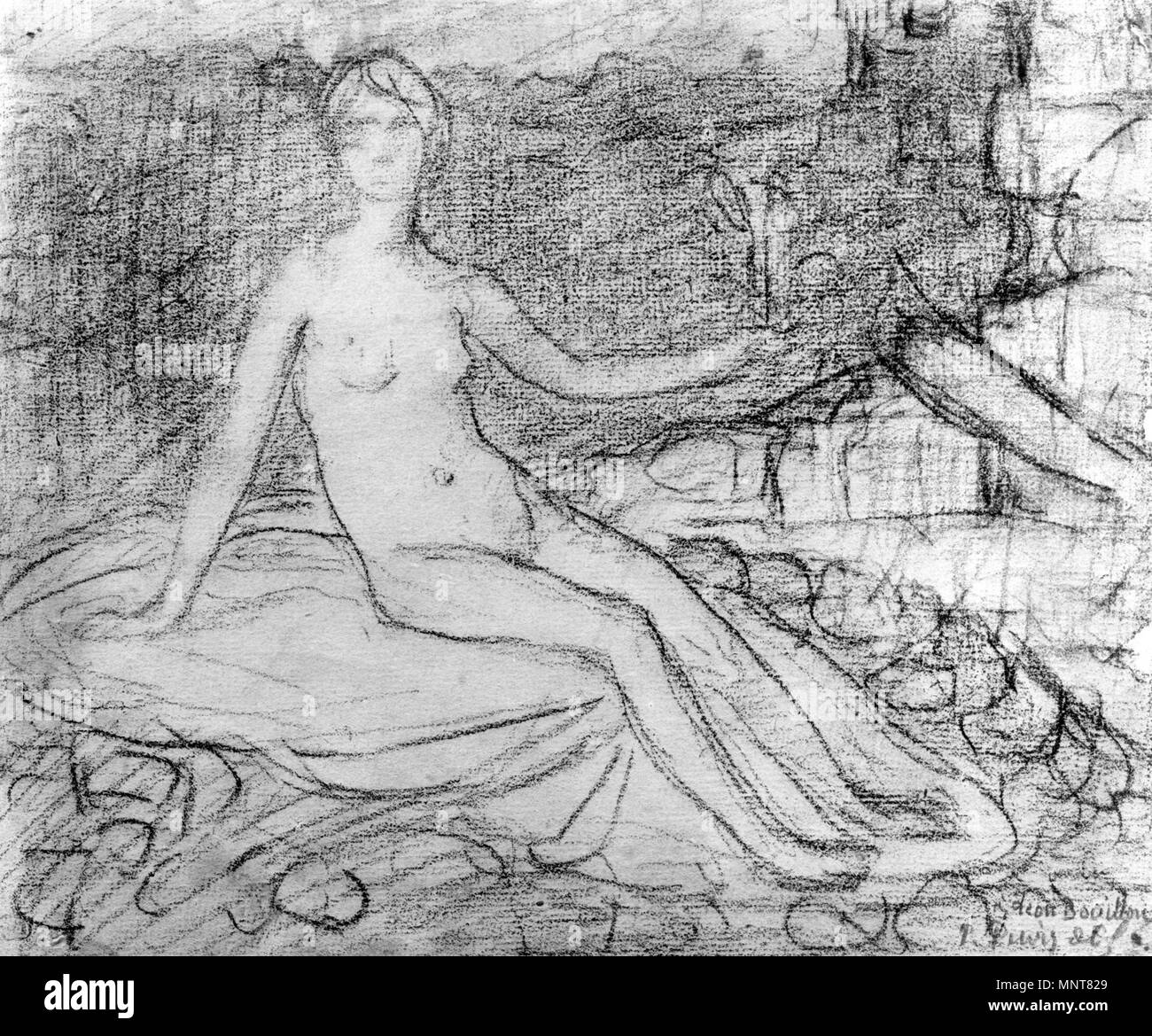 Pierre Puvis de Chavannes (Französisch, 1824-1898). Der Schule für "Hoffnung", "Ca. 1872. Schwarze Kreide auf mäßig strukturiertem, mäßig dick, Braun wob Papier. Walters Art Museum (37.2456): Geschenk von Frau Bryson Burroughs, 1968. 37.2456 988 Pierre Puvis de Chavannes-Studie für "Hoffnung" - Walters 372456 Stockfoto