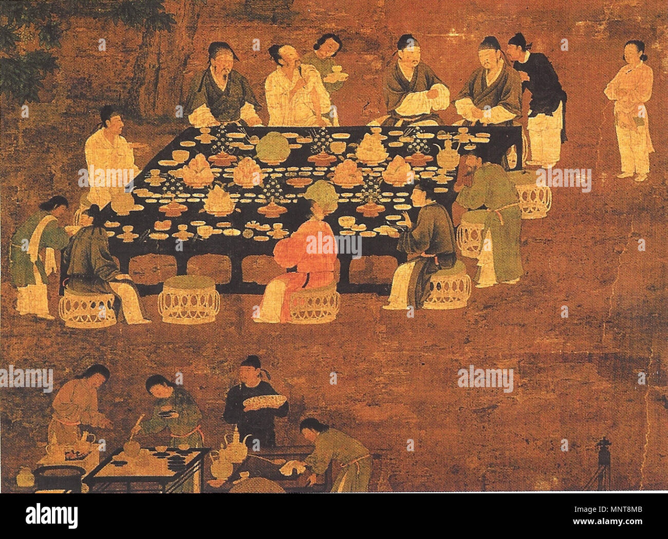 . Eine elegante Party (Detail), ein Bild von einer kleinen chinesischen Bankett bewirtet durch den Kaiser für Gelehrte - Beamte aus der Song Dynastie (960-1279). Obwohl der Song Zeit gemalt, ist es höchstwahrscheinlich eine Reproduktion eines früheren Tang Dynastie (618-907) Arbeit der Kunst der Malerei Kaiser Huizong der Song (r zugeschrieben wird. 1100-1125 AD). 6. August 2007. PericlesofAthens 1131 Song Dynastie elegante Party Stockfoto