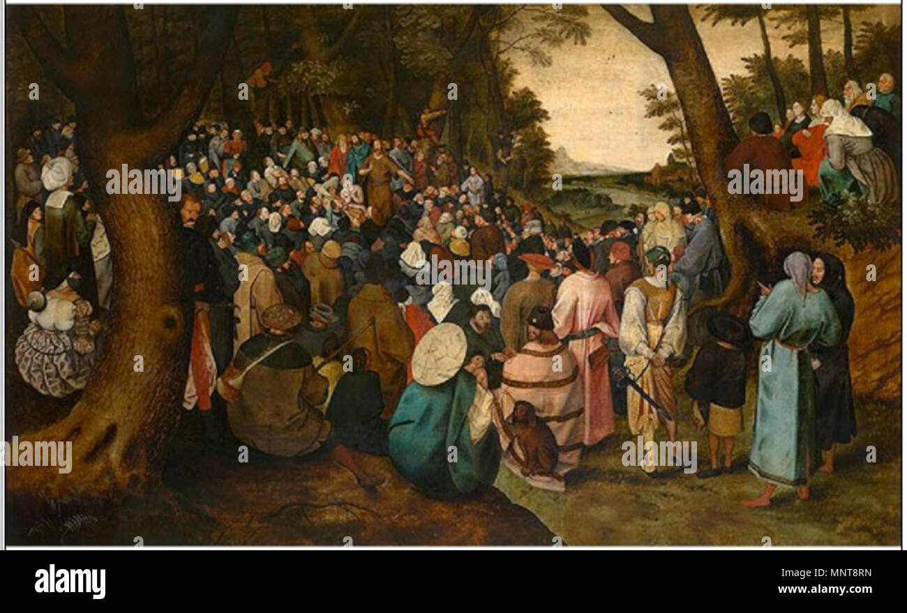 . Englisch: Pieter Brueghel (II), St. Johannes der Täufer predigte, Öl auf Leinwand, 105 x 169 cm, Königliches Museum für Schöne Künste Antwerpen. 17. Jahrhundert. 991 Pieter Brueghel (II) - St. Johannes der Täufer predigte KMSKA Stockfoto