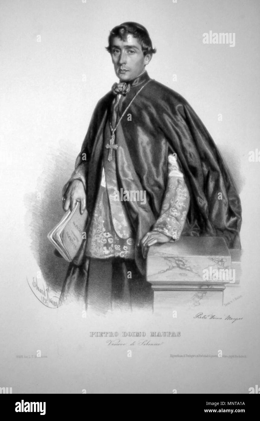 . English: Pietro Doimo Maupas (1855-1862 Bischof von Šibenik. Lithographie von Eduard Kaiser, 1856. 1856. Eduard Kaiser (1820-1895) 995 Pietro Doimo Maupas Litho Stockfoto