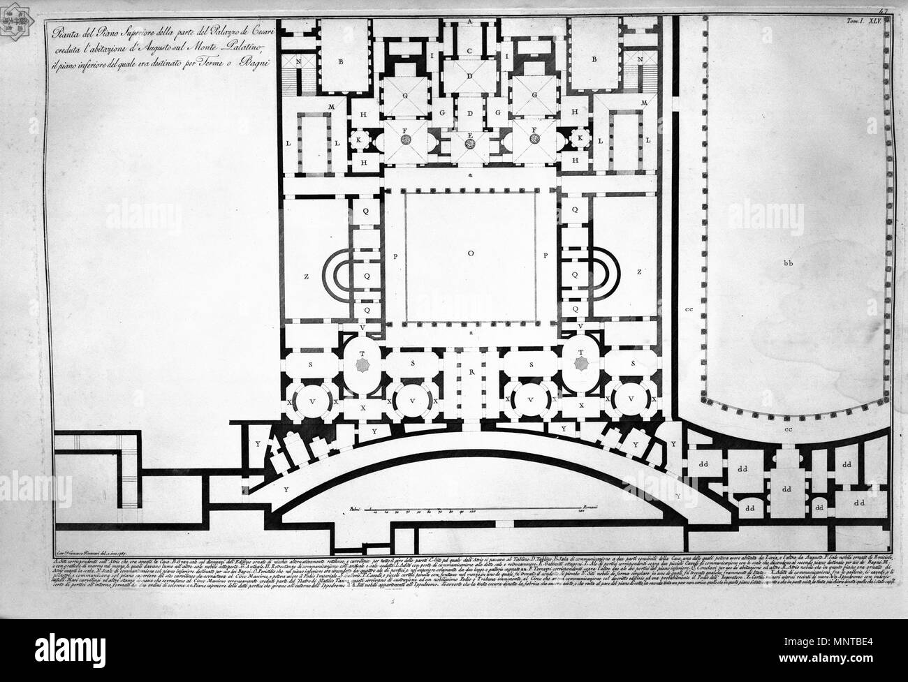 Pianta del Piano Superiore della Parte del Palazzo De Cesari creduta l'abitazione d'Augusto sul Monte Palatino, Il Piano inferiore del quale Ära destinato pro Terme Bagni o 1756. 1000 Piranesi-1077 Stockfoto