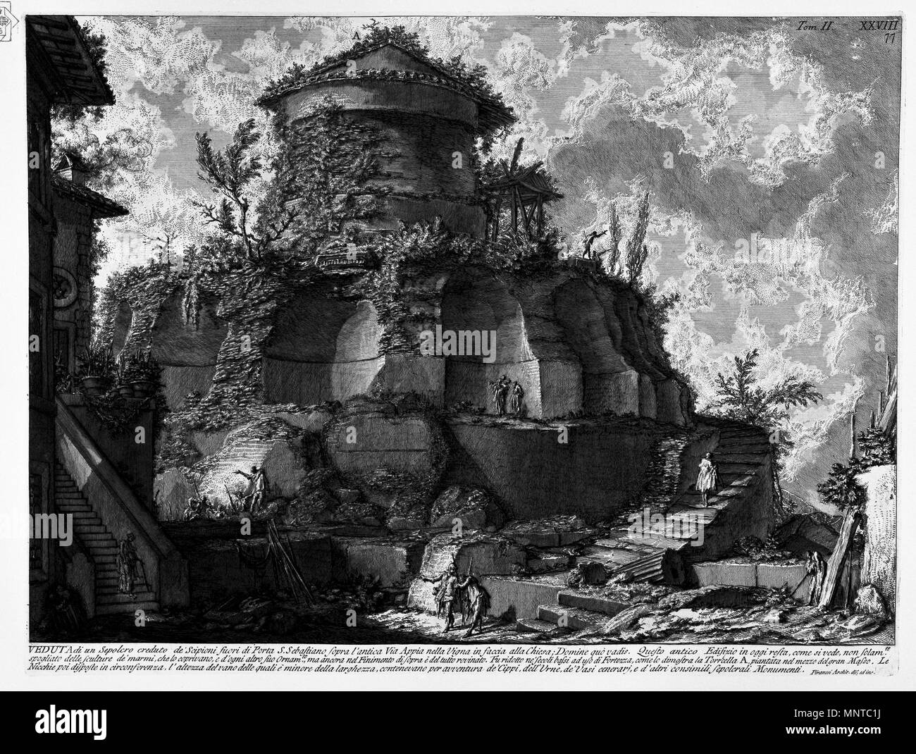 Grab von Priscilla, falsch beschrieben von Piranesi als epolcro creduto de cipioni fuori di Porta S. Sebastiano sopra l'Antica Via Appia nella Vigna in faccia alla Chiesa; Domine Quo vadis' 1756. 1002 Piranesi-2029 Stockfoto