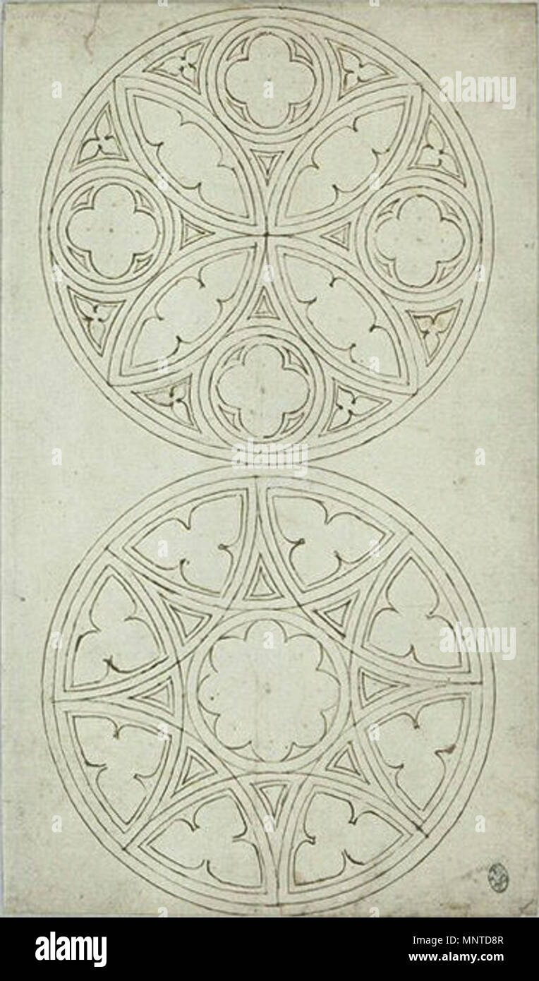Français: Deux rosaces de fenêtres gothiques aus dem 15. Jahrhundert. 1006 Pisanello-Codex Vallardi 2530 Stockfoto