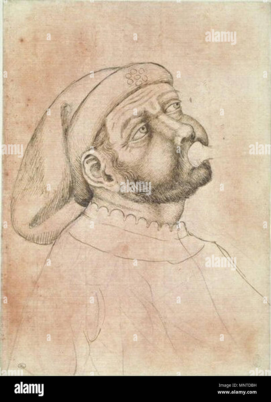 Français: Homme En buste, de Trois Quarts vers la droite, soufflant dans une trompette circa 1430. 1006 Pisanello-Codex Vallardi 2619 Stockfoto