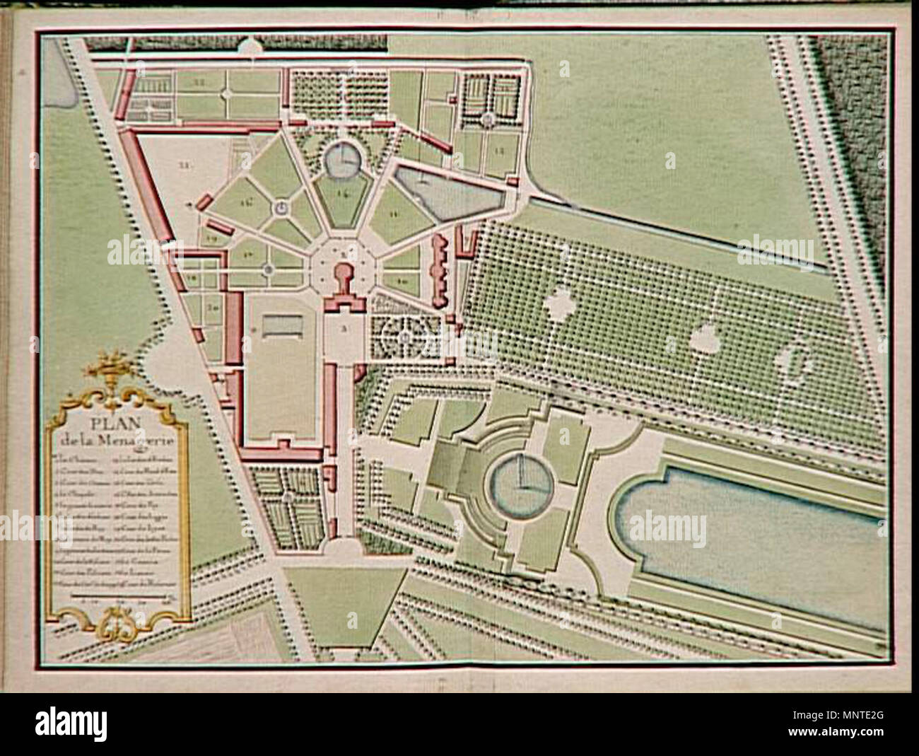 1008 Plan de la ménagerie de Versailles sous Louis XV. Stockfoto