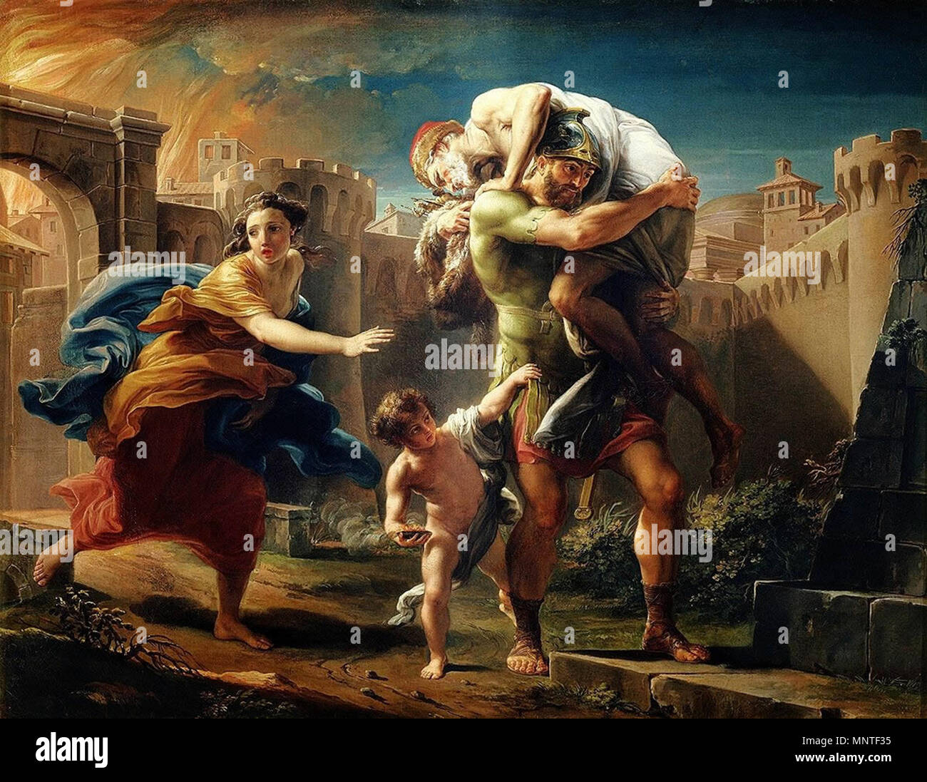 Die Flucht des Aeneas aus Troja 1753. 1013 Pompeo Batoni - Flucht Aeneas aus Troja, 1753 Stockfoto