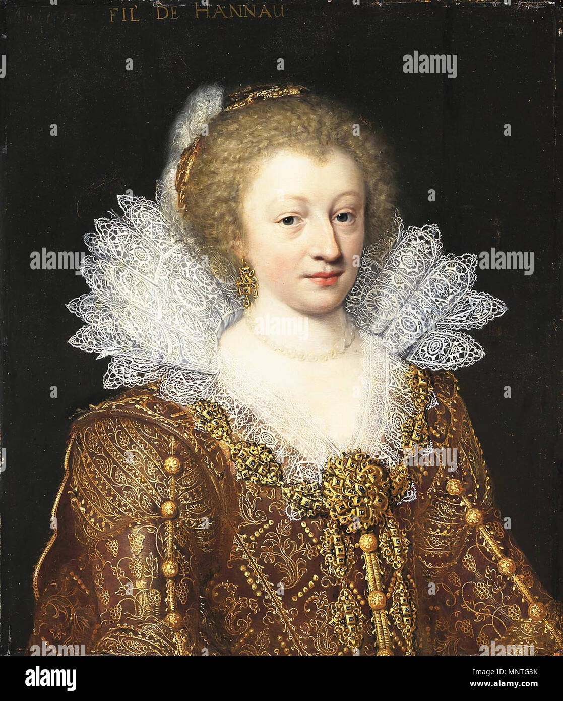 Porträt einer Frau, die möglicherweise Amalia Elisabeth van Hanau-Munzenberg (1602-1651) 1617. 1017 Porträt einer Frau, Jan Anthonisz van Ravesteyn (1617) Stockfoto