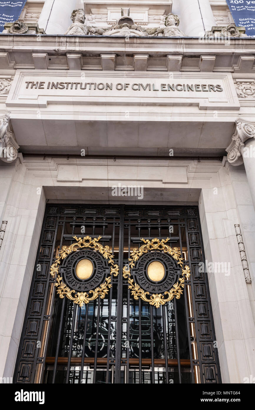 Eingang zum Institut der Bauingenieure (ICE) Büros in London Stockfoto
