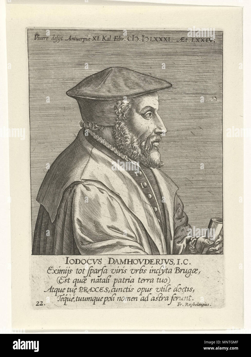 . Englisch: Portrait von Joos de Damhouder von Philip Galle eingraviert. Vor 1604. Philip Galle (1537 - 1612) 1020 Portrait von Joos de Damhouder von Philip Galle eingraviert Stockfoto