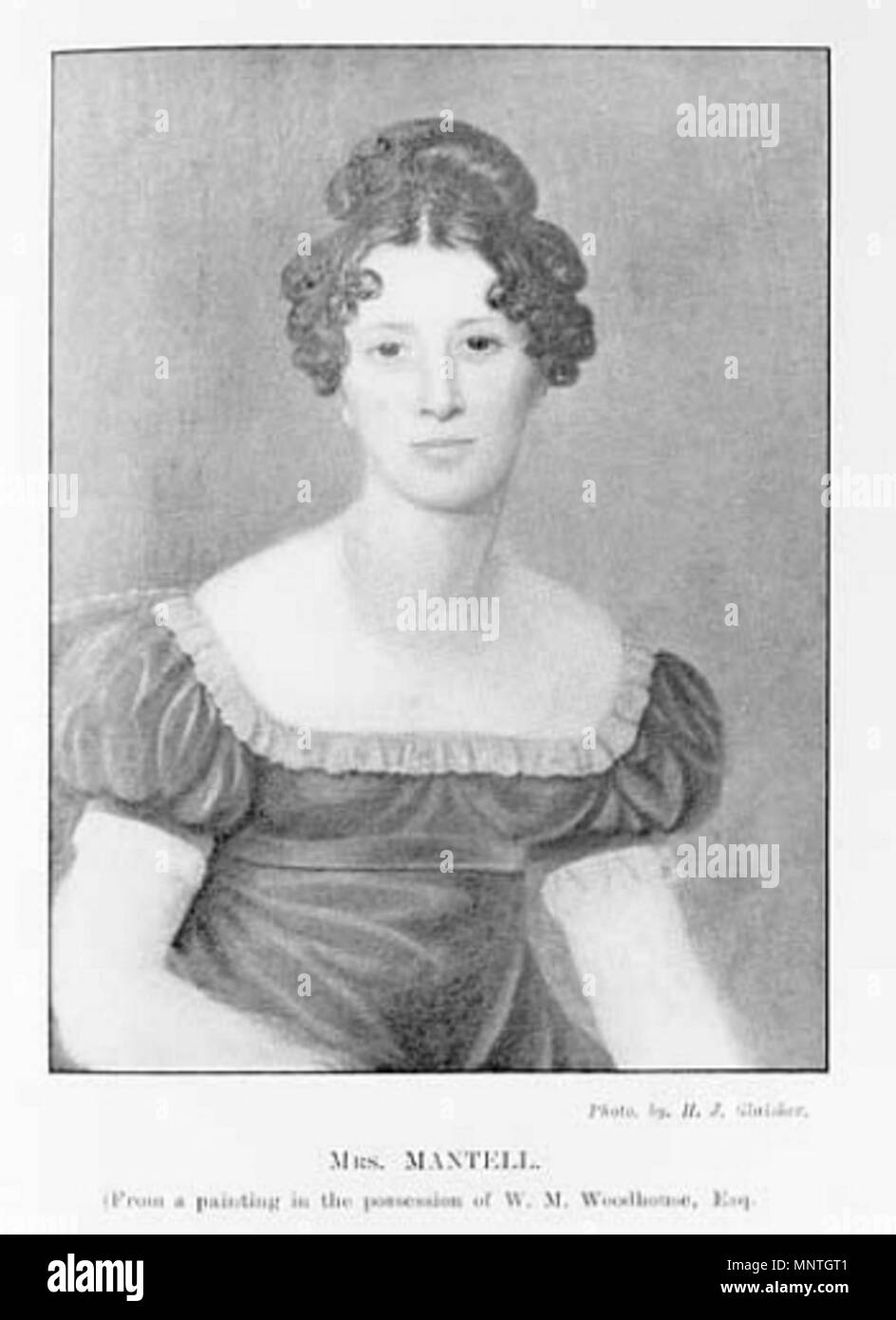 Portrait von Mary Ann Mantell, der Tochter des G E Woodhouse und Ehefrau von Dr. Gideon Mantell. Sie ist allgemein gedacht die ersten Iguanodon Zahn 1822 gefunden zu haben. . Englisch: Portrait von Mary Ann Mantell. Bildunterschrift: 'Mrs. Mantell aus einem Gemälde in den Besitz von W. M. Woodhouse, Esq.". 19. uncredited 1020 Portrait von Mary Ann Mantell Stockfoto