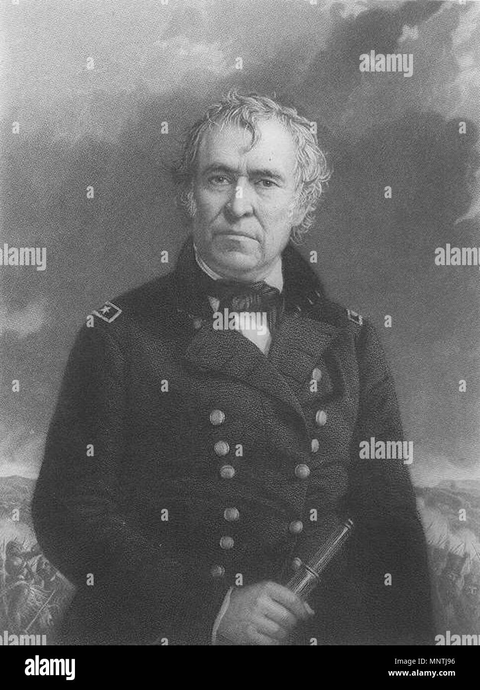 . Englisch: Zachary Taylor, Brustbild, Blick leicht nach links, in Uniform, holding Teleskop. Kupferstich von Alexander Heu Ritchie. ca. 1848. Ritchie, Alexander Heu, 1822-1895, Stecher. 1027 PresZryTaylor, Vorderseite Stockfoto