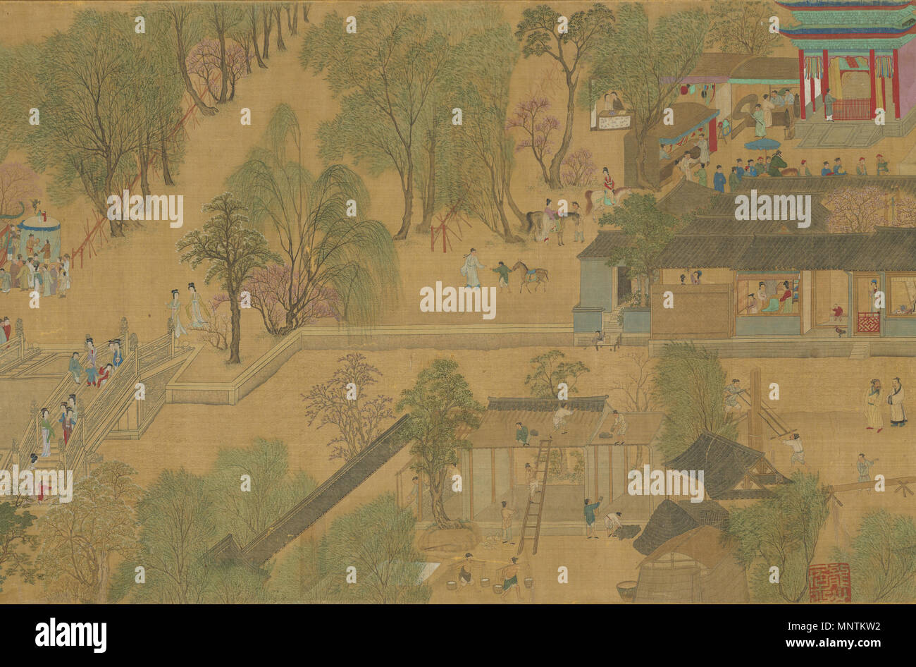 Qingming in Kürze 清明易簡圖. Dieser zeigt einen Abschnitt der Qingming in Kürze. Ming-dynastie (1368 - 1644). 1034 Qingming in Kürze 14. Stockfoto