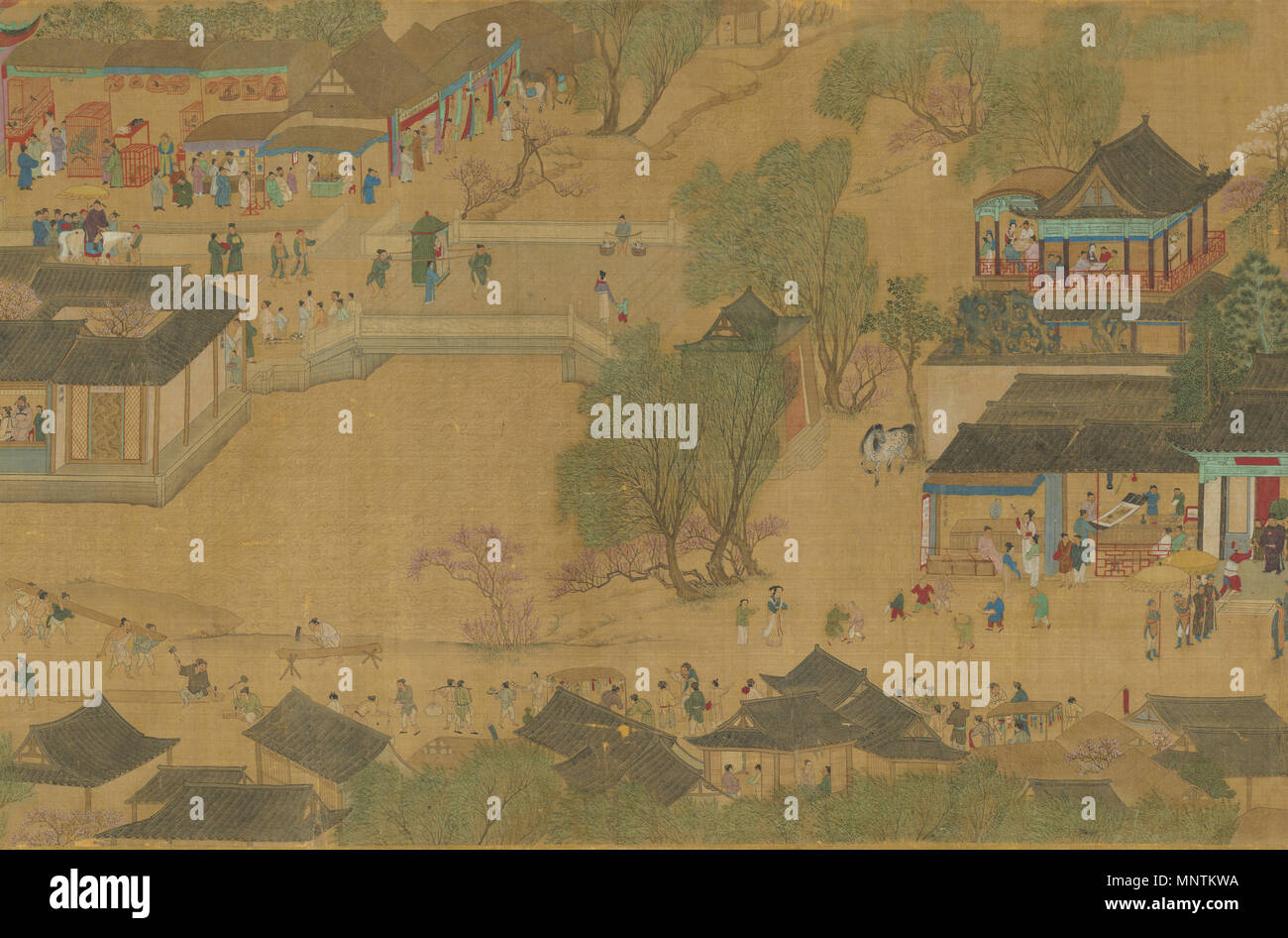 Qingming in Kürze 清明易簡圖. Dieser zeigt einen Abschnitt der Qingming in Kürze. Ming-dynastie (1368 - 1644). 1034 Qingming in Kürze 13. Stockfoto