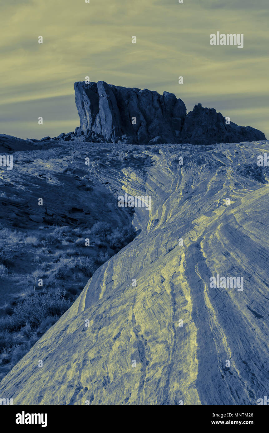 Einzigartige Muster und Texturen von felsformationen an der Wellen Rock im Valley of Fire State Park, Nevada, United States. Stockfoto