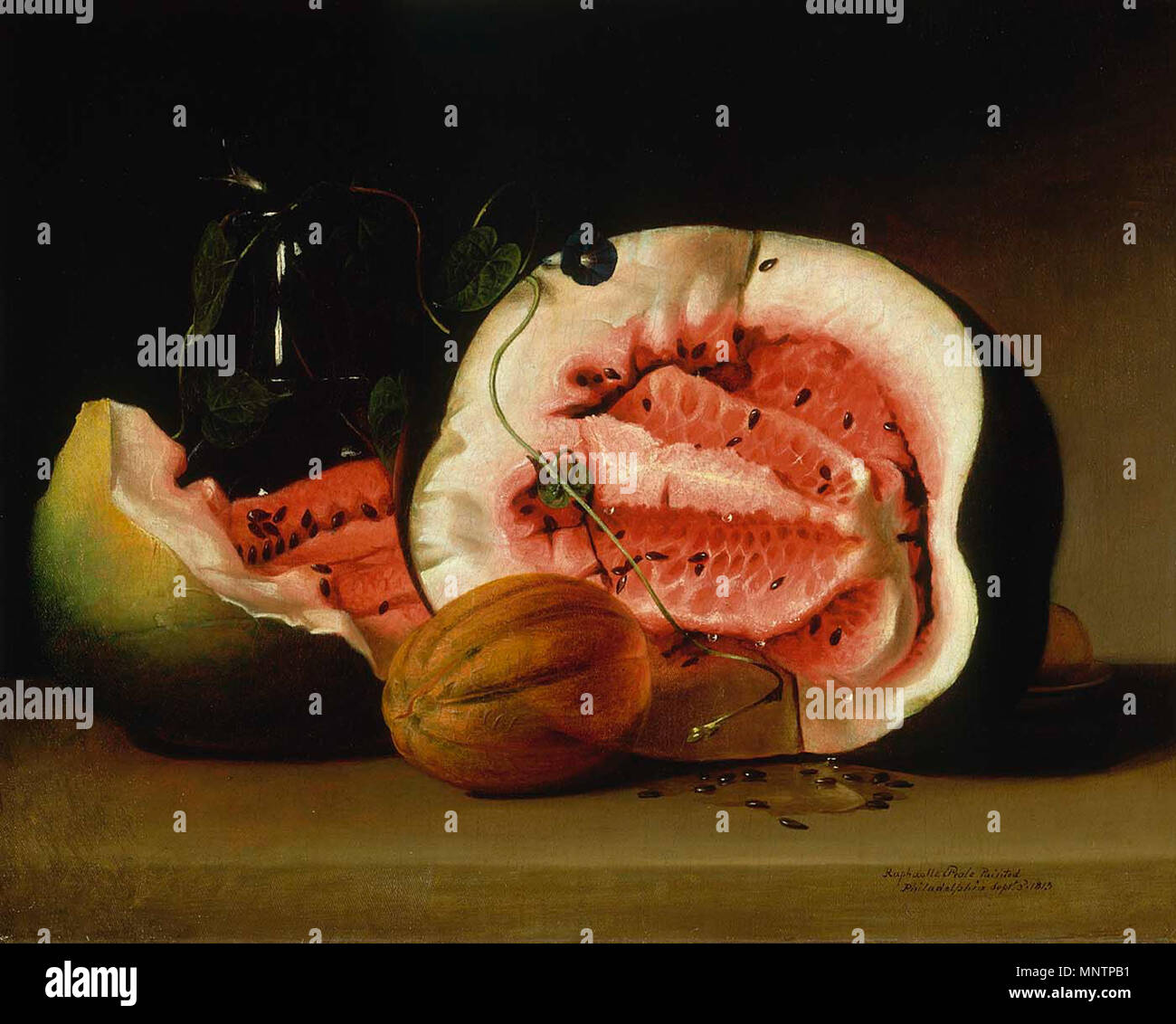 Melonen und Morgen Glories. Melonen und Morgen Glories. 1813. 969 Raphaelle Peale - Melonen und Morning Glories (1813) Stockfoto