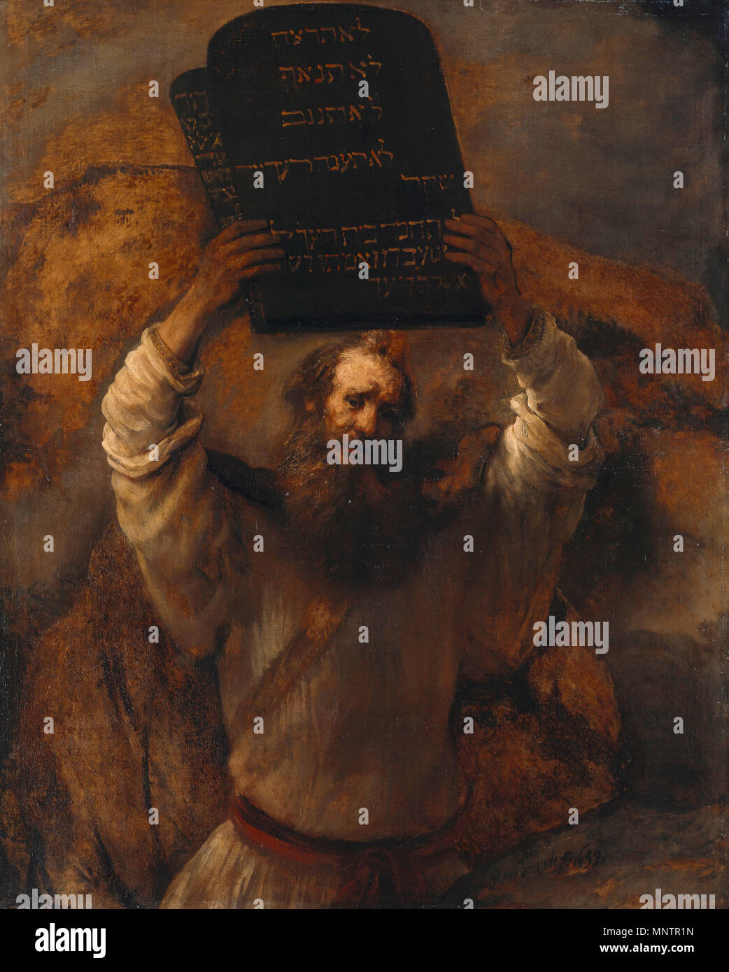 Mose das Zertrümmern der Tafeln des Gesetzes 1659. 1049 Rembrandt - Mose mit den Zehn Gebote - Google Kunst Projekt Stockfoto