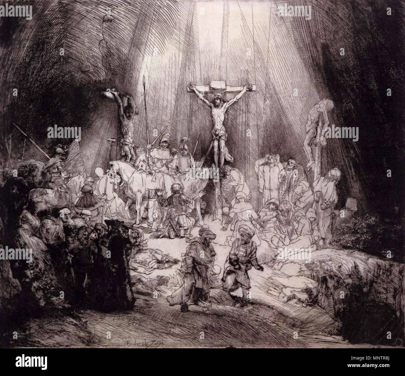 Die drei Kreuze 1653. 1050 Rembrandt - Die drei Kreuze (Drittstaat) - WGA 19085 Stockfoto