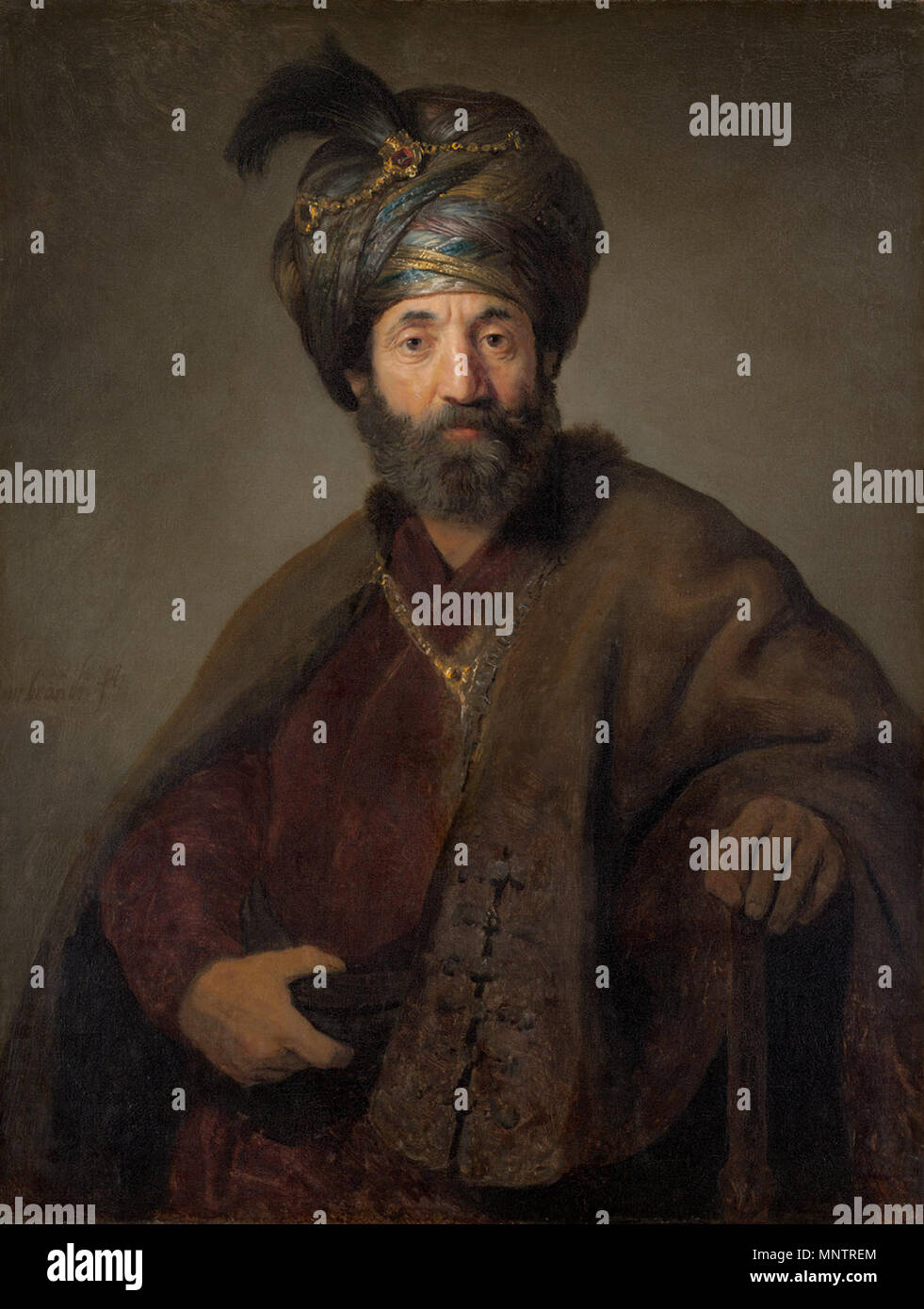 Rembrandt van Rijn und Workshop (wahrscheinlich Govaert Flinck) (Niederländisch, 1606-1669), der Mensch in der Orientalischen kostüm, C. 1635, Öl auf Leinwand, Andrew W. Mellon Collection Mann im Orientalischen kostüm. Englisch: Rembrandt van Rijn und Workshop (wahrscheinlich Govaert Flinck) Mann im Orientalischen kostüm. 1634. Rembrandt Rembrandt 1051 Mann im Orientalischen kostüm Stockfoto