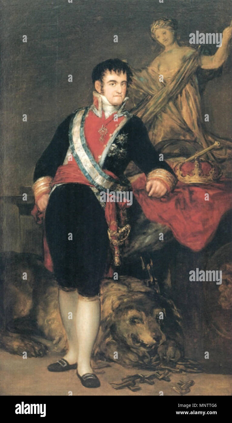 Spanisch: Retrato de Fernando VII Portrait von Ferdinand VII. von Spanien. Español: Retrato del Rey Fernando VII de España (1784-1833), y sucesor hijo del Rey Carlos IV. de España. . 1814. 1056 Retrato de Fernando VII, Francisco de Goya Stockfoto