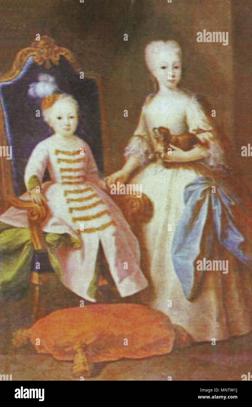 1058 Retrato do Príncipe D. Pedro e Infantin D. Maria Bárbara (C. 1725) - Domenico Duprà (Tecto da Sala dos Tudescos, Paço Ducal de Vila Viçosa) - 7/8 Stockfoto