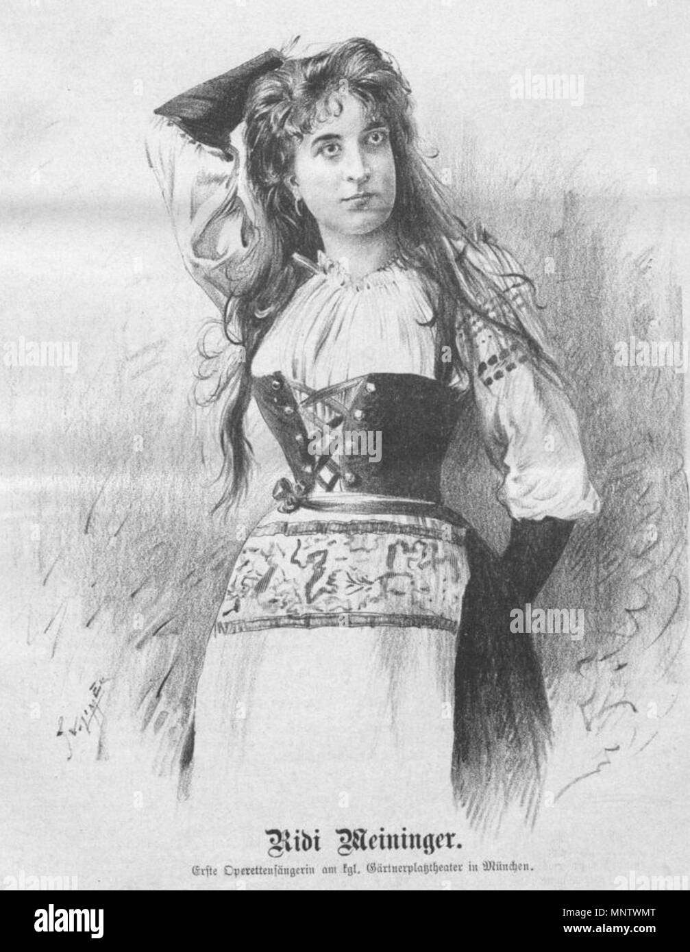 . English: ridi Meininger, deutsche Operettensängerin, Titelblattzeichnung der Humorist, 14. Jg., Nr. 17, 10. Juni 1994. ca. 1894. Unterschrift unleserlich 1061 Ridi Meininger Stockfoto