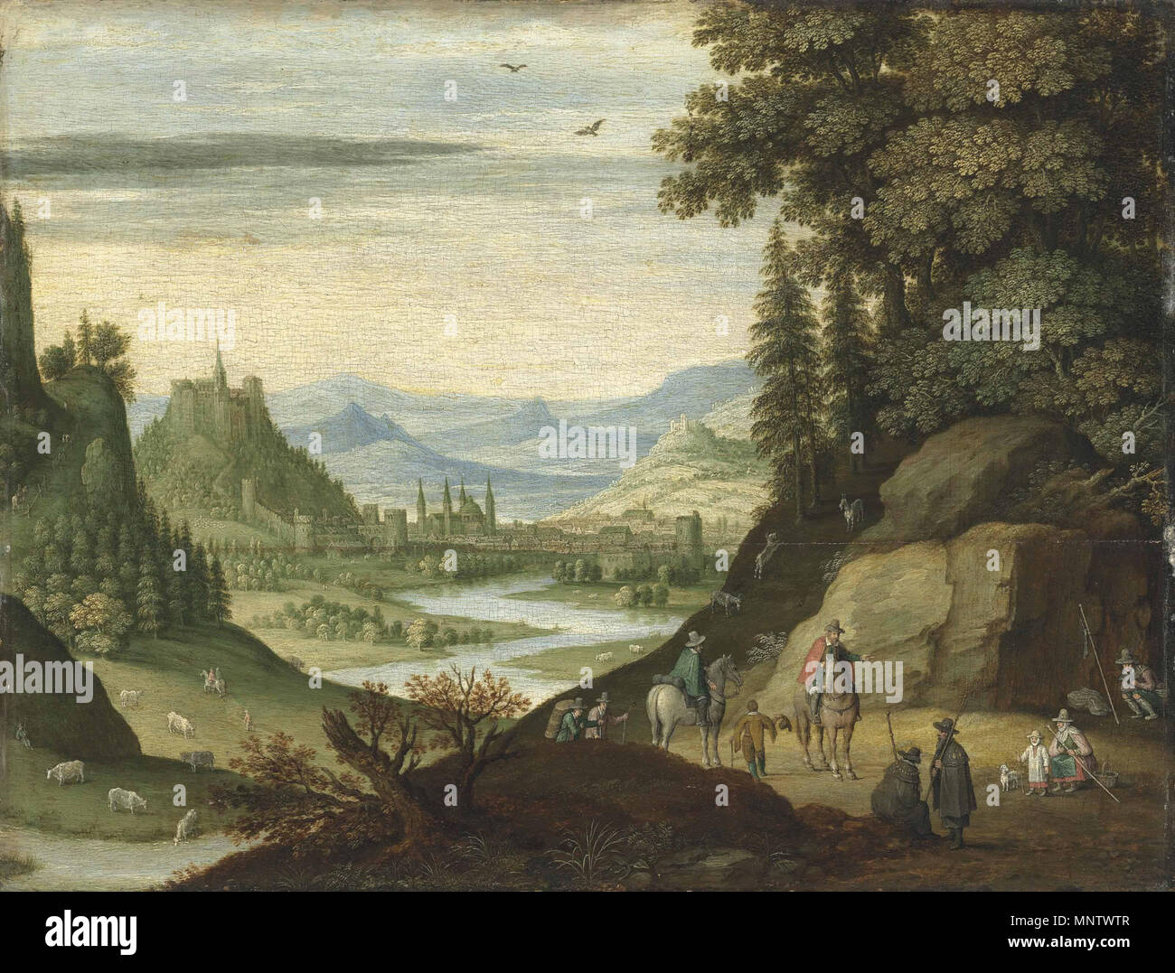 Englisch: eine bewaldete Landschaft mit Figuren Jagd Enten und Hirsche, ein Bergdorf darüber hinaus zwischen 1611 und 1631. 1062 Martin Ryckaert - Ein umfangreiches bergige Landschaft mit Figuren zu Pferd und andere in den Vordergrund stillstehen, einer kurvenreichen Fluss und eine Stadt über Stockfoto Englisch: eine bewaldete Landschaft mit Figuren Jagd Enten und Hirsche, ein Bergdorf darüber hinaus zwischen 1611 und 1631. 1062 Martin Ryckaert - Ein umfangreiches bergige Landschaft mit Figuren zu Pferd und andere in den Vordergrund stillstehen, einer kurvenreichen Fluss und eine Stadt über Stockfoto