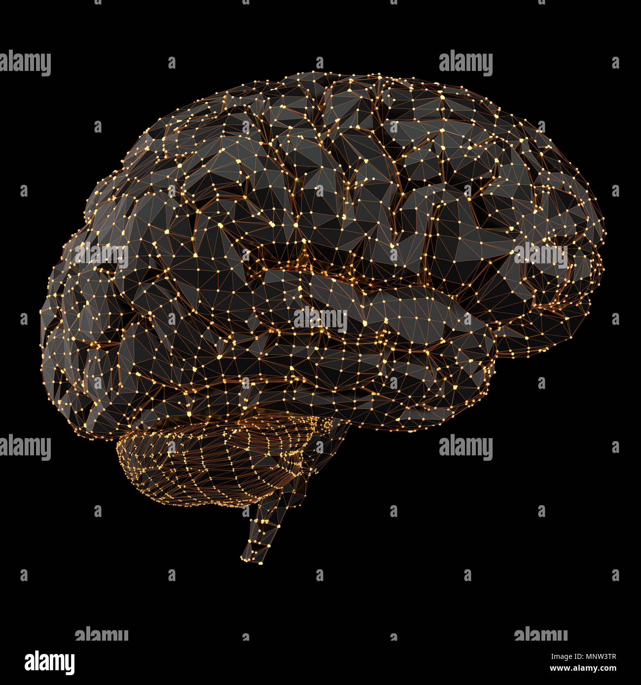 3D-Darstellung. Menschliche Gehirn in einer Struktur von polygonalen Verbindungen, die die Macht des Geistes. Beschneidungspfad enthalten. Stockfoto