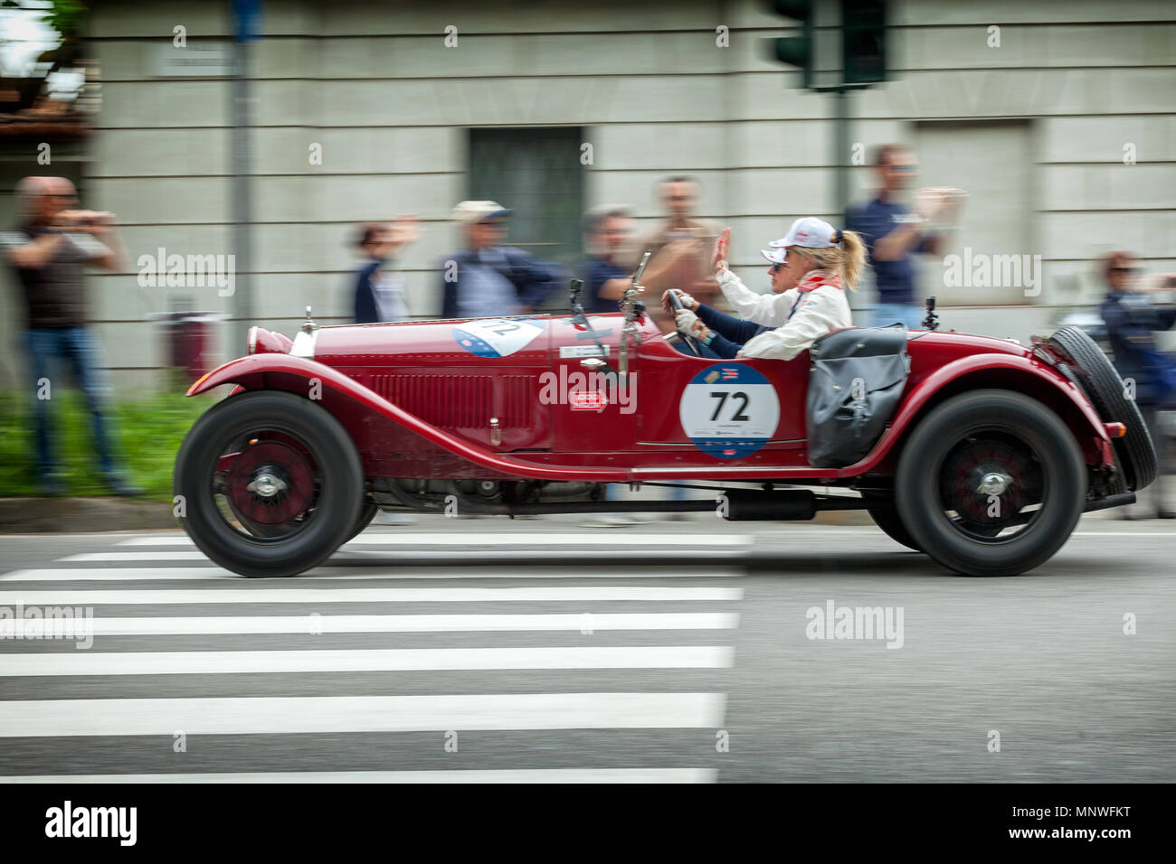 Monza, Italien - 19. Mai 2018: die Kandidaten in Monza für die klassische italienische 1000 Miglia Straße Rennen mit Oldtimern über 1000 Meilen Stockfoto