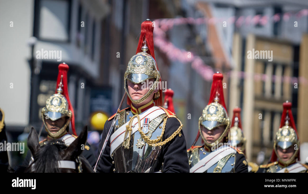 Windsor, Großbritannien. 19. Mai 2018. Die Household Cavalry Pferde während der Hochzeitszeremonie. Prinz Henry Charles Albert David von Wales heiratet Frau Meghan Markle in einem Gottesdienst in der St. George's Chapel im Gelände von Schloss Windsor. Credit: SOPA Images Limited/Alamy leben Nachrichten Stockfoto